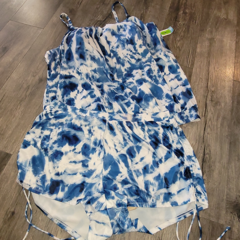 Cacique Blue and White Tie-Dye Tankini 2pc Set